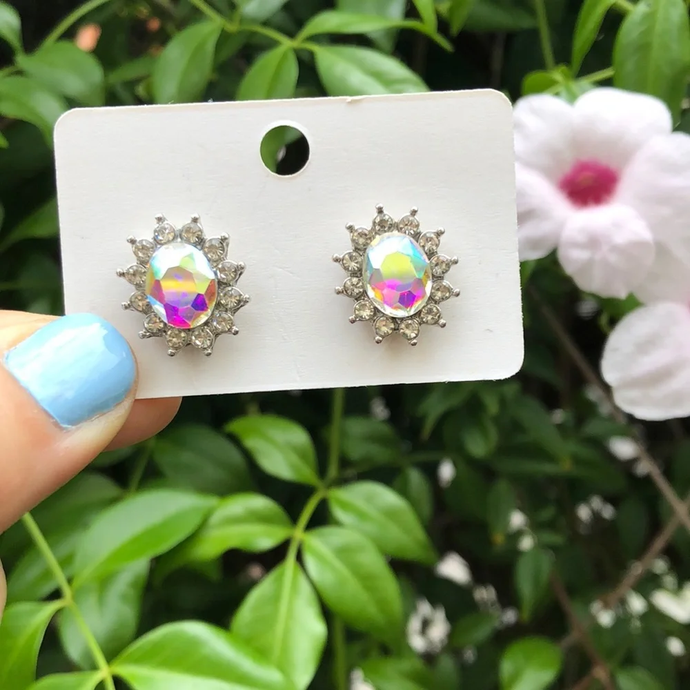 Aurora Borealis Crystal Halo Earrings